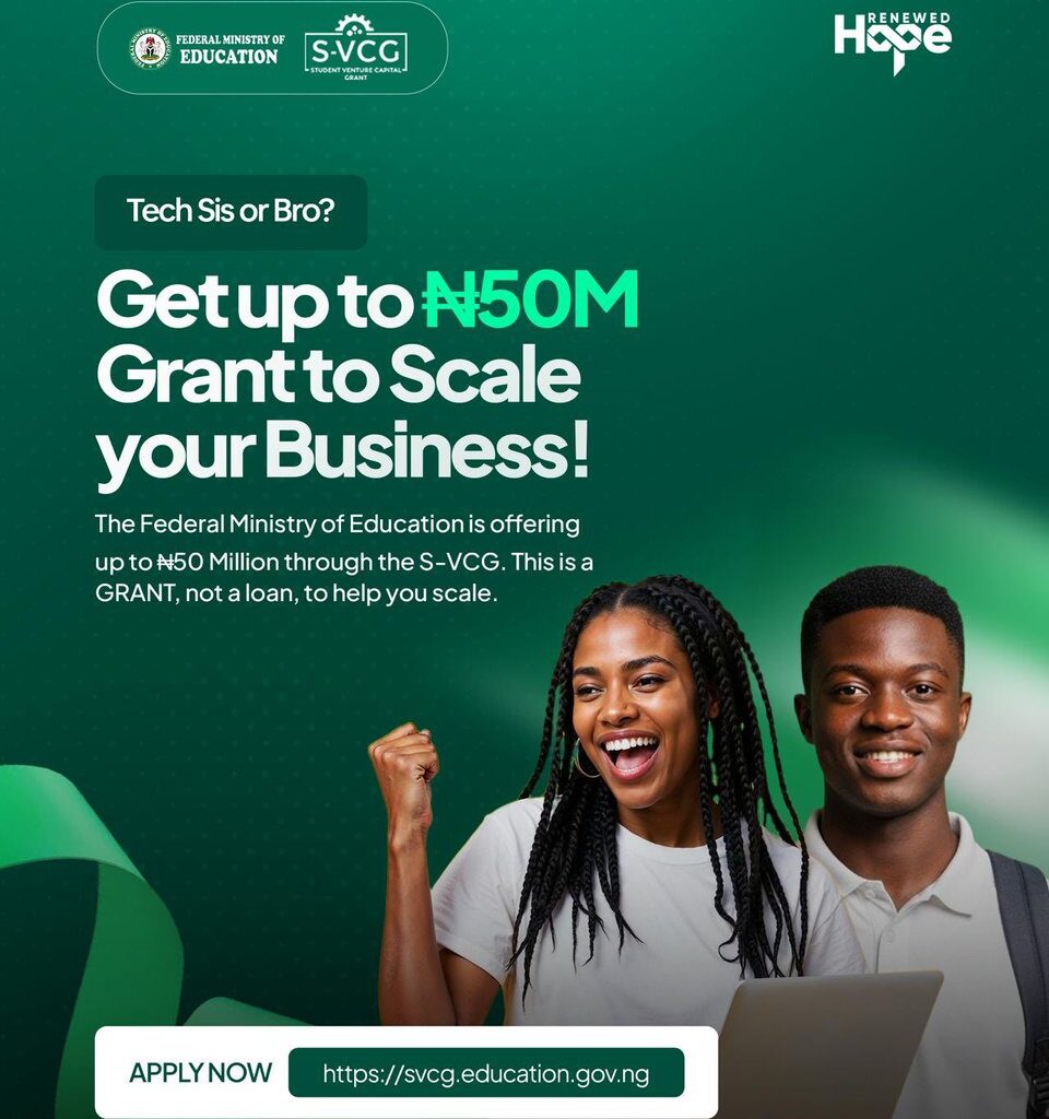 FEDERAL GOVERNMENT STUDENT VENTURE CAPITAL GRANT (SVCG) | ₦50M AWARD